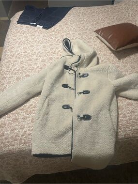 Dkny Cream Teddy Toggle Hooded Coat